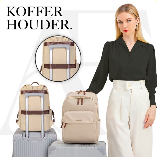 Aramae® - Rugzak Dames - Laptoptas 15.6 Inch - Rugtas Dames - Rugzak Meisje - Rugtas Beige - Schooltas