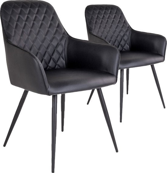 House Nordic Harbo Eetkamerstoel Vegan Leer Zwart - Set van 2