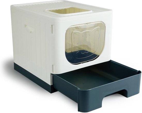 Lifa Living Opvouwbare Kattenbak met Uitschuiflade - Praktisch, Draagbaar en Ruim - Crème/Antraciet