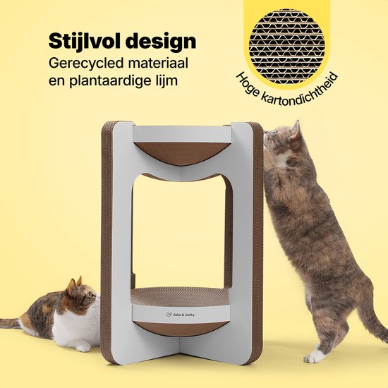 Jake en Jacky Krabkarton voor Katten - Krabpaal Karton - Krabplank - Krabmand - Krabmeubel - Kartonnen Krabmat - Kattenmand - Kattenbed - Kattentoren - 52x52x58cm