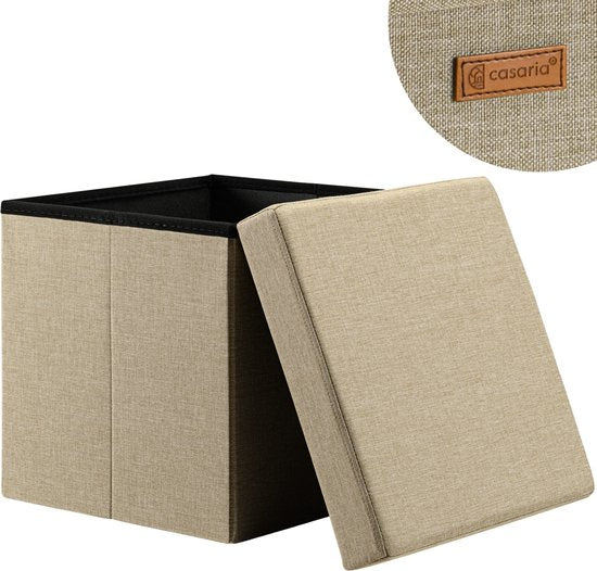 Casaria Poef met Opbergruimte - 40x40x40cm 40L Linnen – Beige