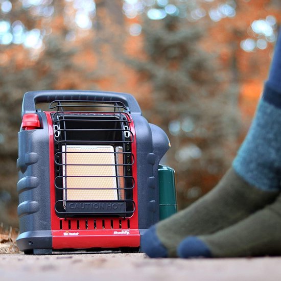 Mr Heater Draagbare Gaskachel MH9BDF - Gasverwarming met Gasfles - Gaskachel Camping - Ruimtes tot 26M2 - Geschikt voor Propaan 31 en Butaan/Propaan G30+31 Patronen - Zwart/Rood