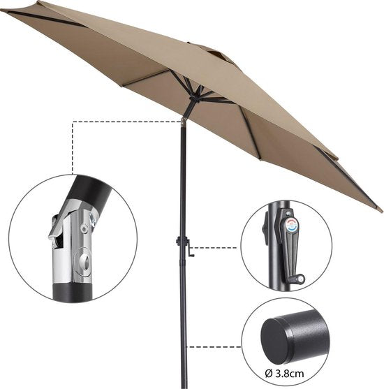 Kingsleeve Parasol Ø300cm - UV-bescherming 50+/ Slinger - Taupe