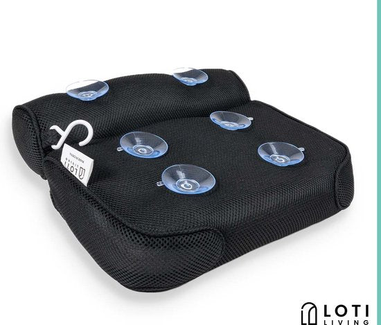 Loti Living Badkussen voor in bad – Badkussen – Nekkussen bad – Hoofdsteun bad – Badkussen met zuignappen – 6 Zuignappen – Ergonomisch nekkussen – Antislip - Zwart