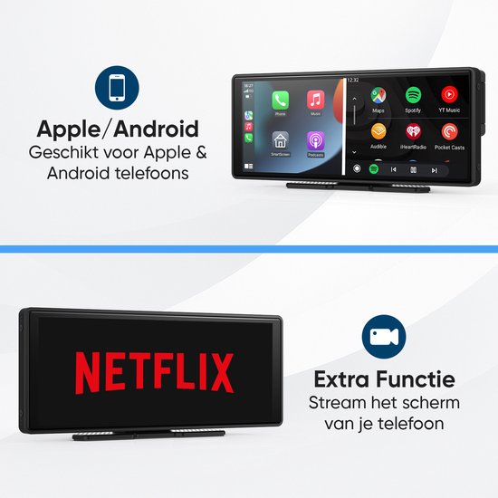 CarMe CarPlay Scherm 10 Inch - Met Ingebouwde Dashcam - Inclusief SD-Kaart - Apple CarPlay & Android Auto (Draadloos) - Touchscreen - Navigatiesysteem auto - Geschikt voor Apple CarPlay & Android Auto - Android Auto scherm