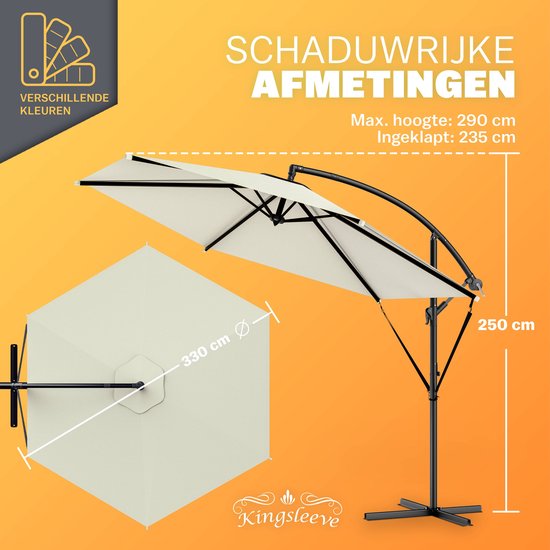 Zweefparasol Inklapbaar - Aluminium Ø330cm UV-bescherming 80+ - Beige