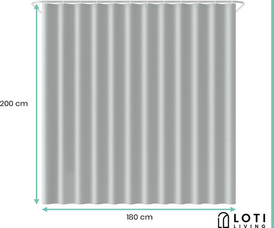 Loti Living Douchegordijn Anti Schimmel – Grijs - Inclusief ringen – Waterdicht - Polyester - Douchegordijn 180x200 cm