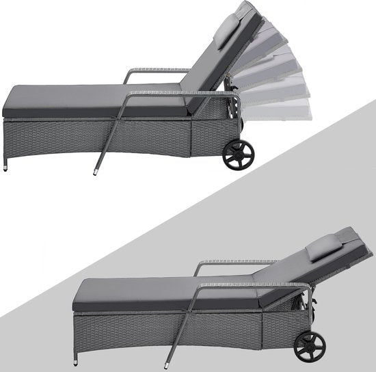 Casaria Polyrattan Ligstoel – Incl. Kussen 160 Kg – Grijs Antraciet