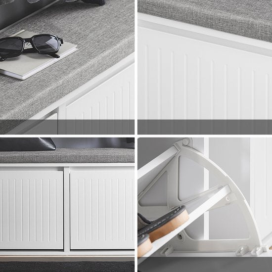 SoBuy FSR98-XL-W Schoenenbank - Witte Opbergbank met Kleppen & Bank