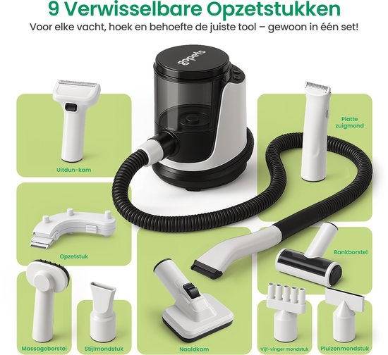 Gopets 9-Delige Hondentondeuse - Dierentondeuse Dikke Vacht - Haarverwijderaar voor Huisdieren - Trimset Hond en Kat - Met Stofzuiger - Massageborstel - 23 x 30 cm
