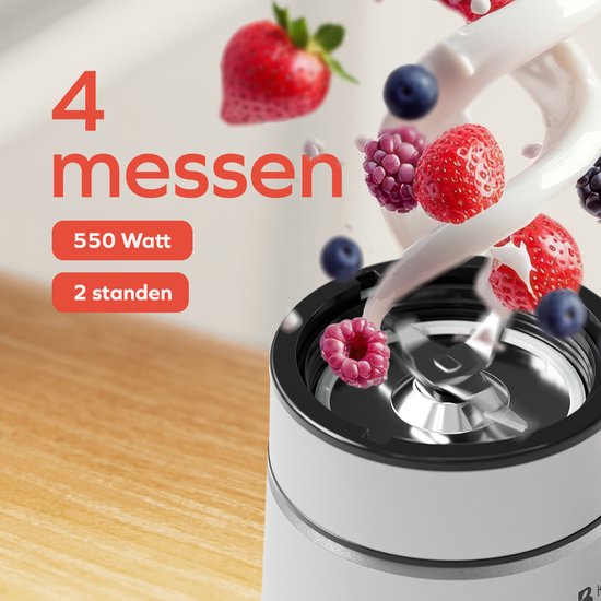KitchenBrothers Mini Blender - Blender to Go - 2 Standen - Smoothie Maker - 2 To-Go Bekers 600 ml - Zwart