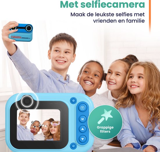 ODESSEY Waterdichte Kindercamera - met Tripod - Full HD - Selfie Camera - 32GB SD Kaart - Foto - Video - Spelletjes - Digitale Camera Kinderen - Fototoestel voor kinderen - Blauw