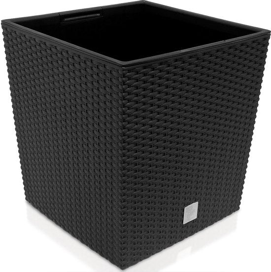 Prosperplast Bloempot/plantenpot Rato - rotan look - met binnenpot - antraciet - 40 x 40 x 41 cm - kunststof