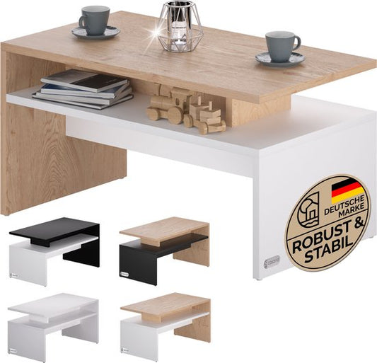 Casaria Salontafel – Opbervak 92x51x48cm Krasbestendig – Wit Eik