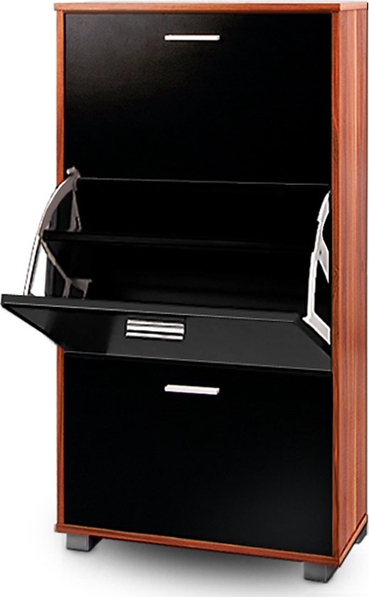 Schoenenkast - 3 Kleppen - 115x60x24cm - 18 Paar Schoenen -Bruin/Zwart