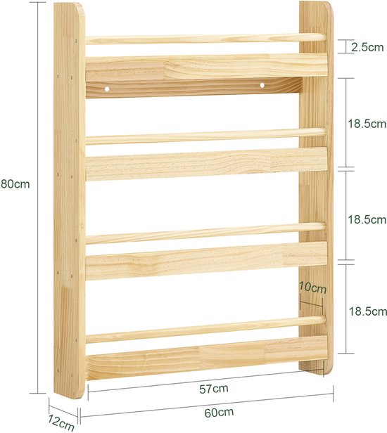 SoBuy KMB08-K-N Boekenkast voor kinderen, 4 niveaus, meubels, speelgoed, boekenkast, opbergkast, plank, slaapkamer, natuur, 60 x 12 x 80 cm