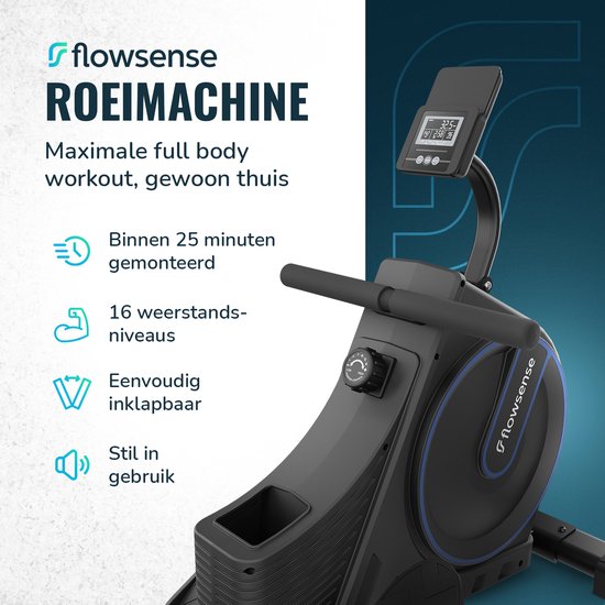 Flowsense Roeimachine - Inklapbaar - Geluidsstil - Magnetisch - 16 Weerstandniveaus - LCD Monitor