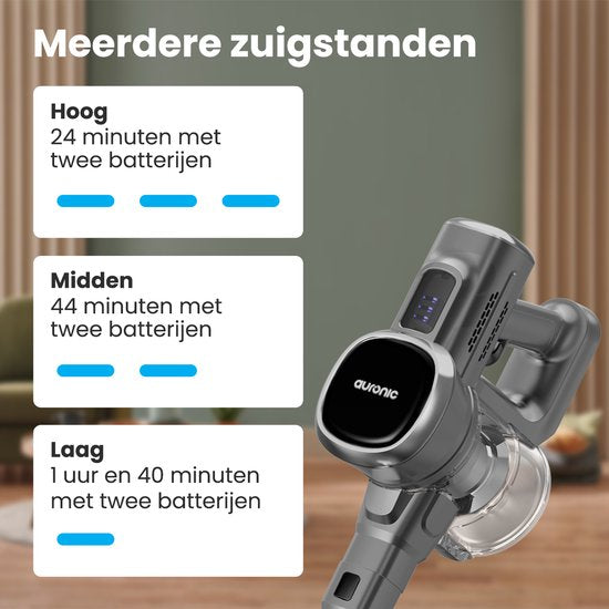 Auronic Steelstofzuiger - Draadloos - Zonder Zak - Op Accu - Zelfstaand - 220W - Extra Batterij - Stofzuiger - Grijs