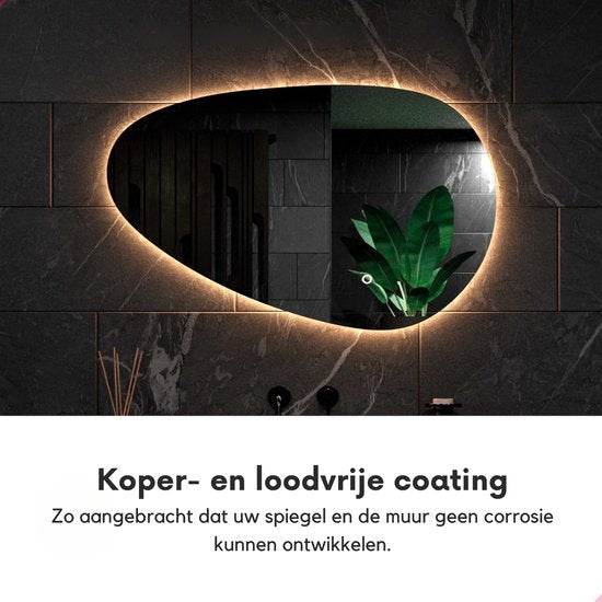 Mirlux Badkamerspiegel met LED Verlichting – Asymmetrisch - Organisch Wandspiegels – Anti Condens Douchespiegel - Wandspiegel 120x75CM