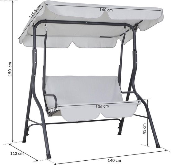 Casaria Hollywood Schommel – 2 Zits Weerbestendig/200kg – Lichtgrijs