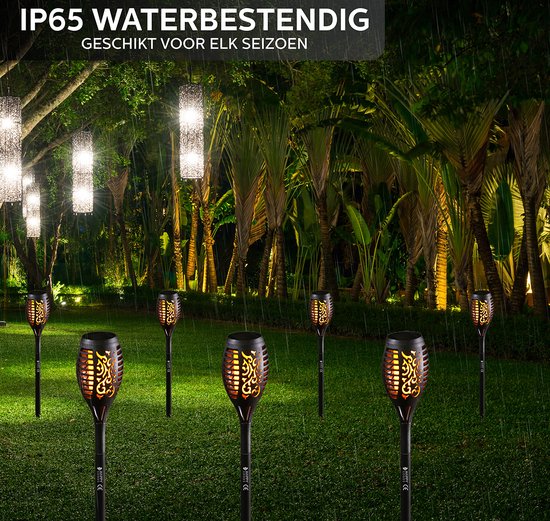 Happy Goods Solar Tuinverlichting op Zonne Energie - 4 Tuinfakkels - 57 cm - Waterbestendig - Buitenverlichting met Sensor - Tuinlantaarns