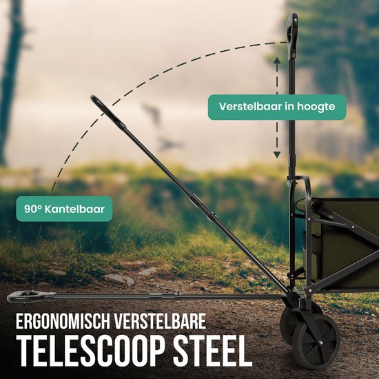 Avalo Bolderkar Opvouwbaar - Tot 90KG draagvermogen - 80L - 80x47x49 CM - 360º Wielen - Bolderwagen / Bolderkarren / Strandkar / Trekkar / Plooibare Bolderkar - Voor Strand - Groen