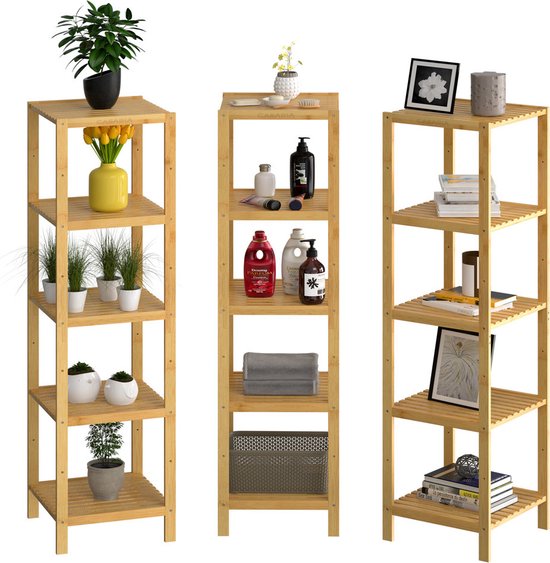 Casaria Staande badkamer/ woonkamer kast bamboe 140x33x33cm Tijdloos Hoogwaardige Kwaliteit