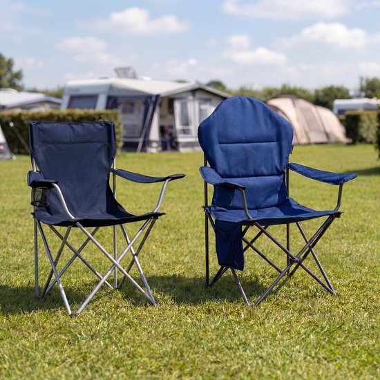 TRVLMORE Campingstoelen XXL - Opvouwbaar - 2-Pack - 160KG Draagvermogen - Incl. Draagtas - Klapstoel - Visstoel - Kampeerstoel - Vouwstoel - Blauw
