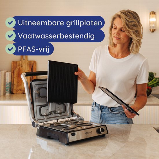 Safecourt Kitchen Tosti apparaat – Paninigrill en Tosti ijzer – Uitneembare PFAS-vrije platen & vaatwasserbestendig – Groot grilloppervlak – snel warm (2000W) – Contactgrill