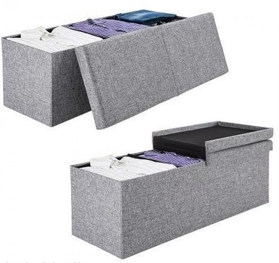 Casaria Zitbank met Opbergruimte - 80x40x40cm 100L Linnen Look – Lichtgrijs