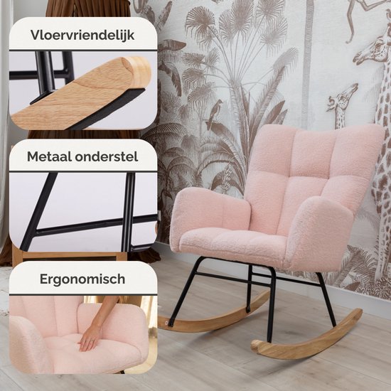 SITTT Schommelstoel - Relaxstoel babykamer - Fauteuil - Voedingsstoel - Licht Roze
