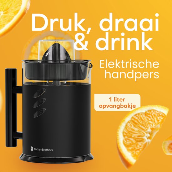 KitchenBrothers Citruspers - Handmatig - Met Uitloop en Handvat - 1L - Zwart