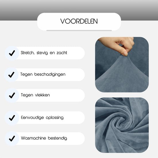 Hilvard - Bankhoes 3 zitsbanken - (185 - 230 cm) - Steenblauw - Velvet - Stretch - Bankbeschermer - Meubelhoes - Tegen beschadigingen en vlekken - Zetelhoes - Zetelovertrek