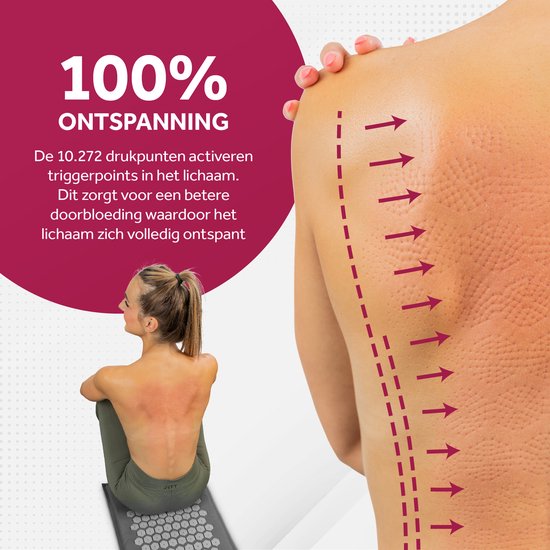 Northwall Spijkermat met Kussen & Draagtas - Acupressuur mat met Spijkerkussen - Spijkerbed - Acupunctuur - Meditatie - Shakti Massage - Grijs