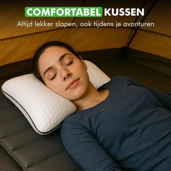 Travelhawk Reiskussen - Kampeerkussen - Nekkussen - Mini Hoofdkussen - Memory Foam - Inclusief Opbergtasje – Compact & Ademend – 55x36x11cm