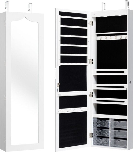 Coast Sieradenkast deurmontage - Met spiegel & LED verlichting - 37 x 12 x 120 cm - Wit