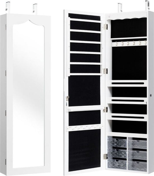 Coast Sieradenkast deurmontage - Met spiegel & LED verlichting - 37 x 12 x 120 cm - Wit