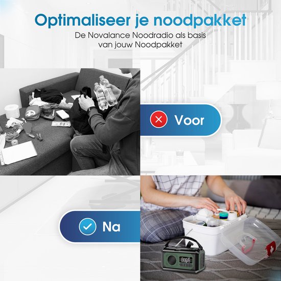 Novalance Noodradio - Solar Opwindbaar 12.000mAh - MODEL 2025 - Solar powerbank - Survival Noodpakket - Zaklamp - Noodpakket – Noodrantsoen - Radio