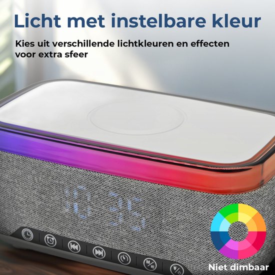 Denver Wekker met Draadloze Oplader - White Noise Machine - Digitale Wekker - Bluetooth - FM Radio - Dubbel Alarm - Dimmer - CRQ225