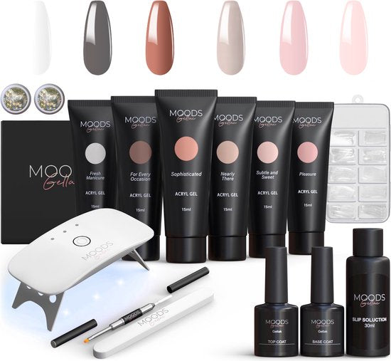 Moods Gellac - Luxe Polygel Set - Polygel Nagels Starterspakket - Inclusief UV LED lamp - 6 Kleuren - The Nude