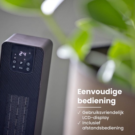 QLT Keramische Kachel – Elektrische Verwarming met Vlameffect, Oscillatie & App-bediening – 1000-2000W – Compact & Energiezuinig – Zwart