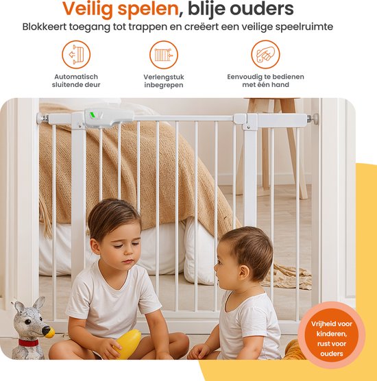 Goliving Traphekje Zonder Boren - 2 stuks - 75 t/m 103 cm - Klembevestiging - Klemmodel - Uitbreidbaar - Metaal - Kinderhekje - Hondenhek - Wit