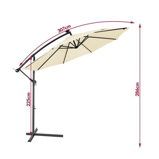 Kingsleeve Zweefparasol - Parasolvoet LED-verlichting 300cm - Beige