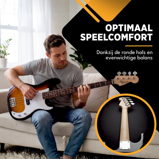 Finesse Elektrische Basgitaar met Versterker - Starterset - Volwassenen - Kind - Sunburst