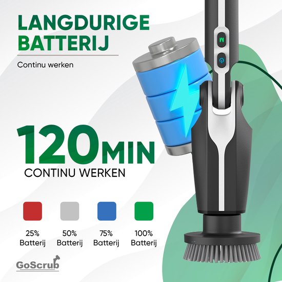GoScrub® Elektrische Schoonmaakborstel Met Steel – Hero V1 – Zwart – 8 Opzetstukken