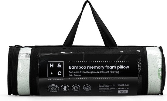 H&C Bamboo Memory Foam Hoofdkussen - Antibacterieel - Anti-Huisstofmijt - Voor Zijslapers