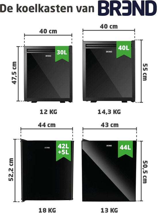 BREND BR-2240 Thermo-elektrische Mini Koelkast - 44 Liter - Fluisterstil 35 dB - LED - Energiezuinig - Voor Slaapkamer, Kantoor of Camping