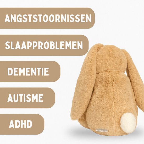 Verzwaringsknuffel 2Kg - Verzwaarde Knuffel - Coco Konijn - Weighted Stuffed Animal - Sensorisch Speelgoed - Voor Kinderen En Volwassenen - Bruin - Met Canvas Opbergtas