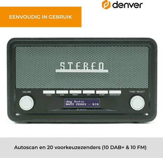 Denver DAB Radio - Retro Radio - Bluetooth - DAB+/ FM - Dimbaar - Batterijen & Netstroom - DAB18DG