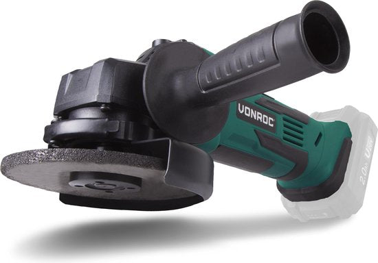 VONROC Accu Haakse Slijper – VPower 20V – Ø115MM – Incl. zijhandgreep & tas - Zonder accu & lader
